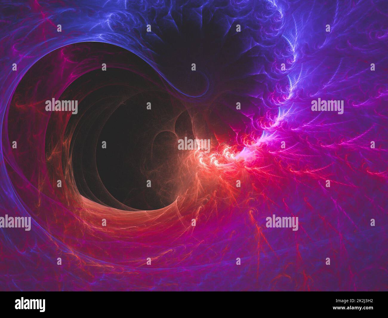 Abstrakter fraktaler Kunsthintergrund, der auf Astronomie und Nebel hindeutet. Computergenerierte Fraktaldarstellung eines Kunstnebels. Stockfoto