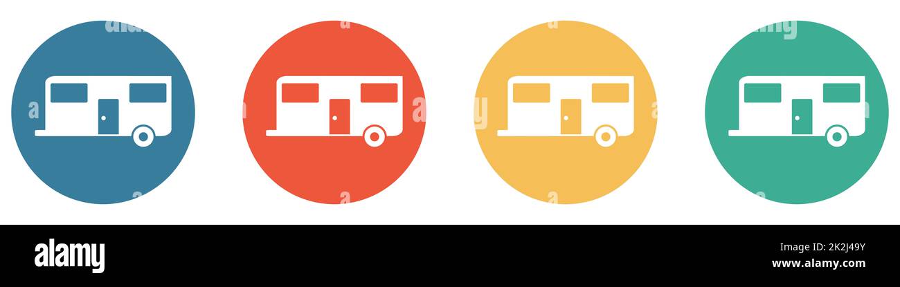 Farbenfrohes Banner mit 4 Knöpfen: Camping Stockfoto