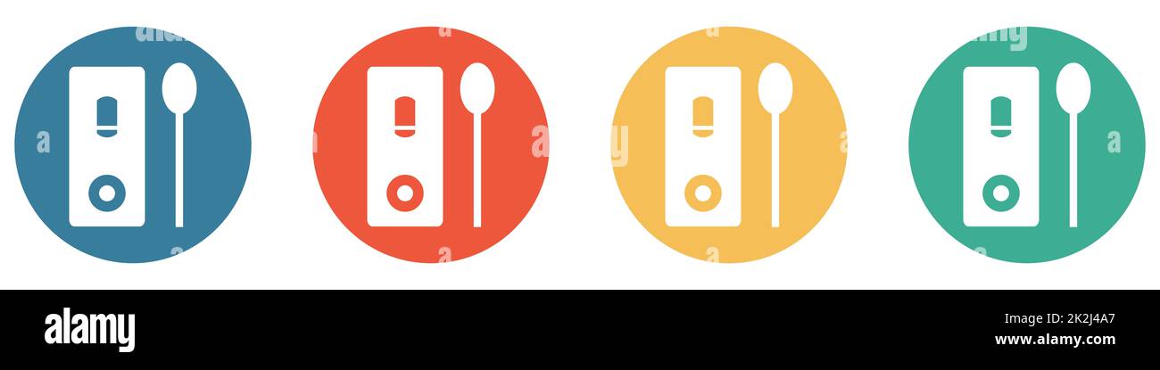 Farbenfrohes Banner mit 4 Tasten: Schnelltest – Covid-19 Stockfoto