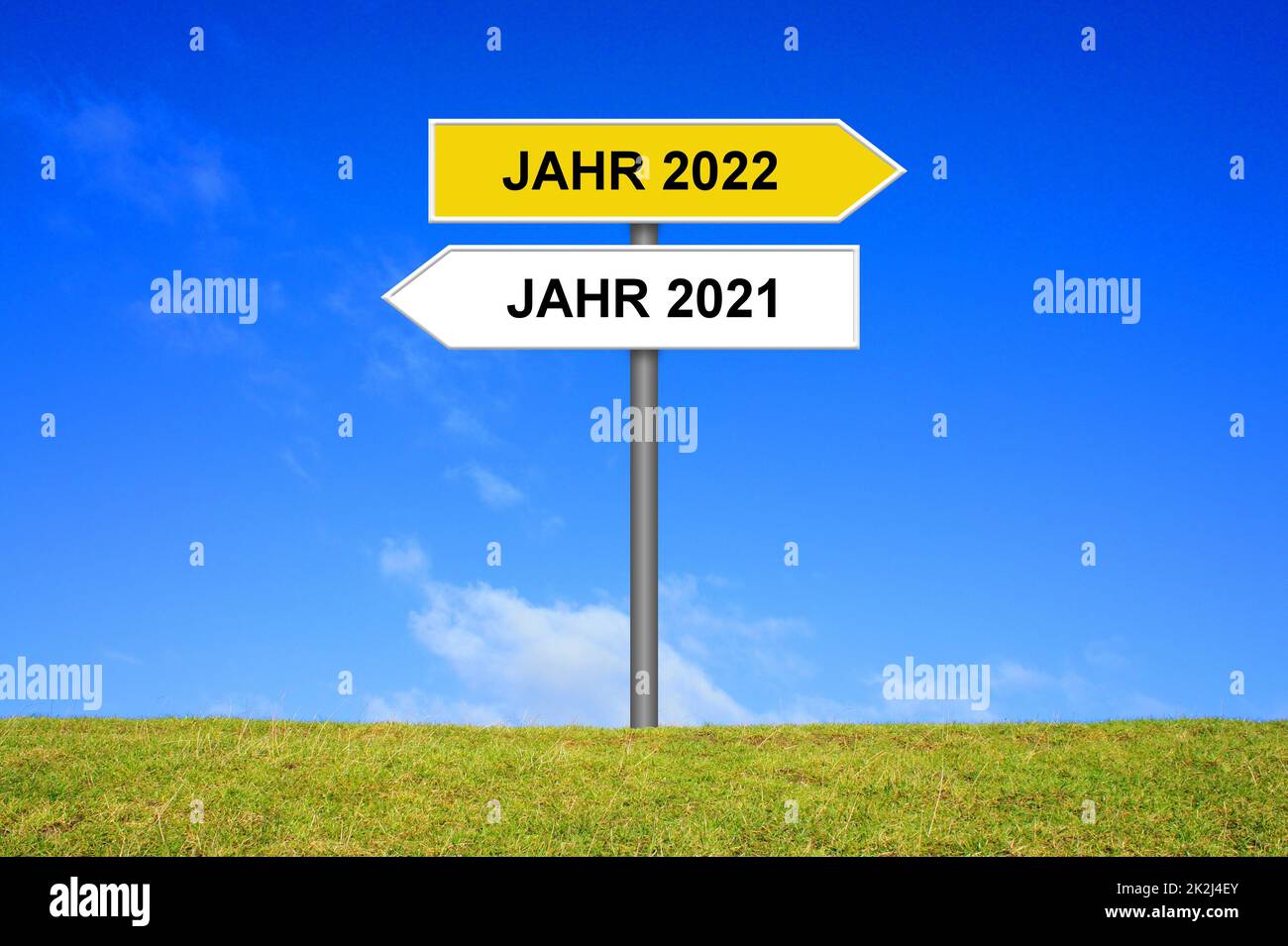 Waywiser zeigt das Jahr 2021 und das Jahr 2022 in deutsch Stockfoto