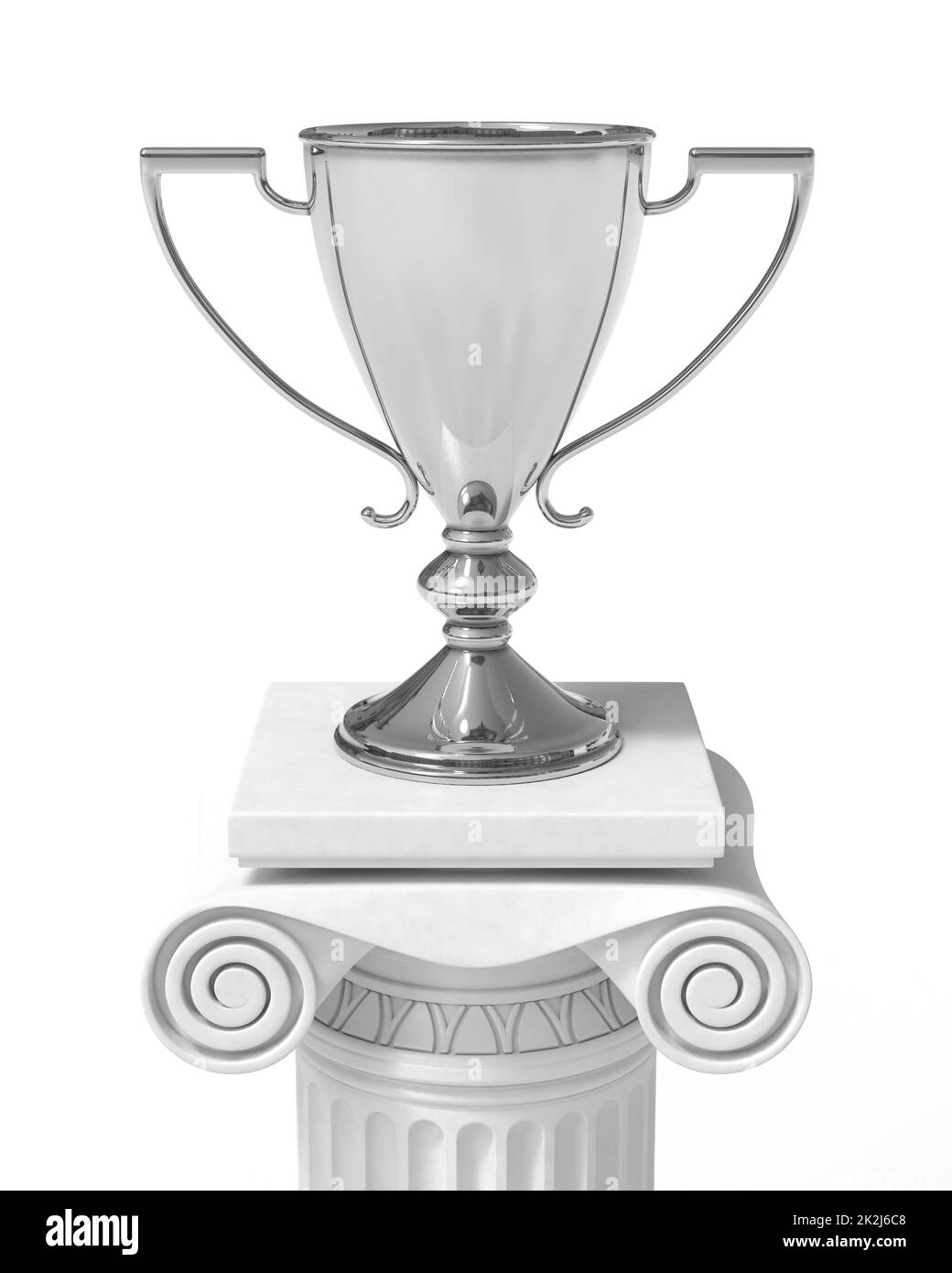 Silberner Pokal auf einer antiken Säule in griechischer Stildarstellung von 3D Stockfoto