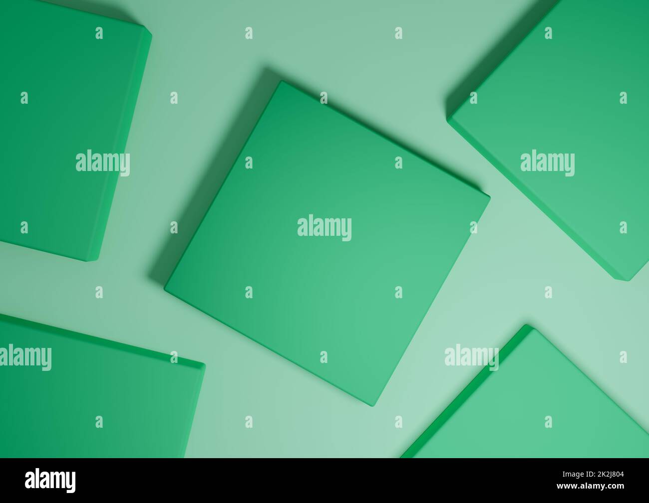 Helles Türkisgrün, 3D Rendering minimal, einfache Draufsicht flach Lay Produktdisplay Hintergrund mit Podestständer und geometrischen Formen Stockfoto