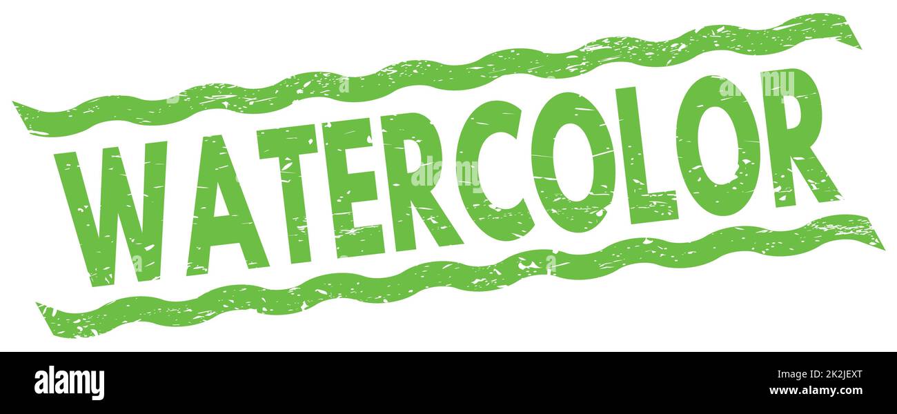 AQUARELL Text auf grünen Linien Stempelzeichen geschrieben. Stockfoto