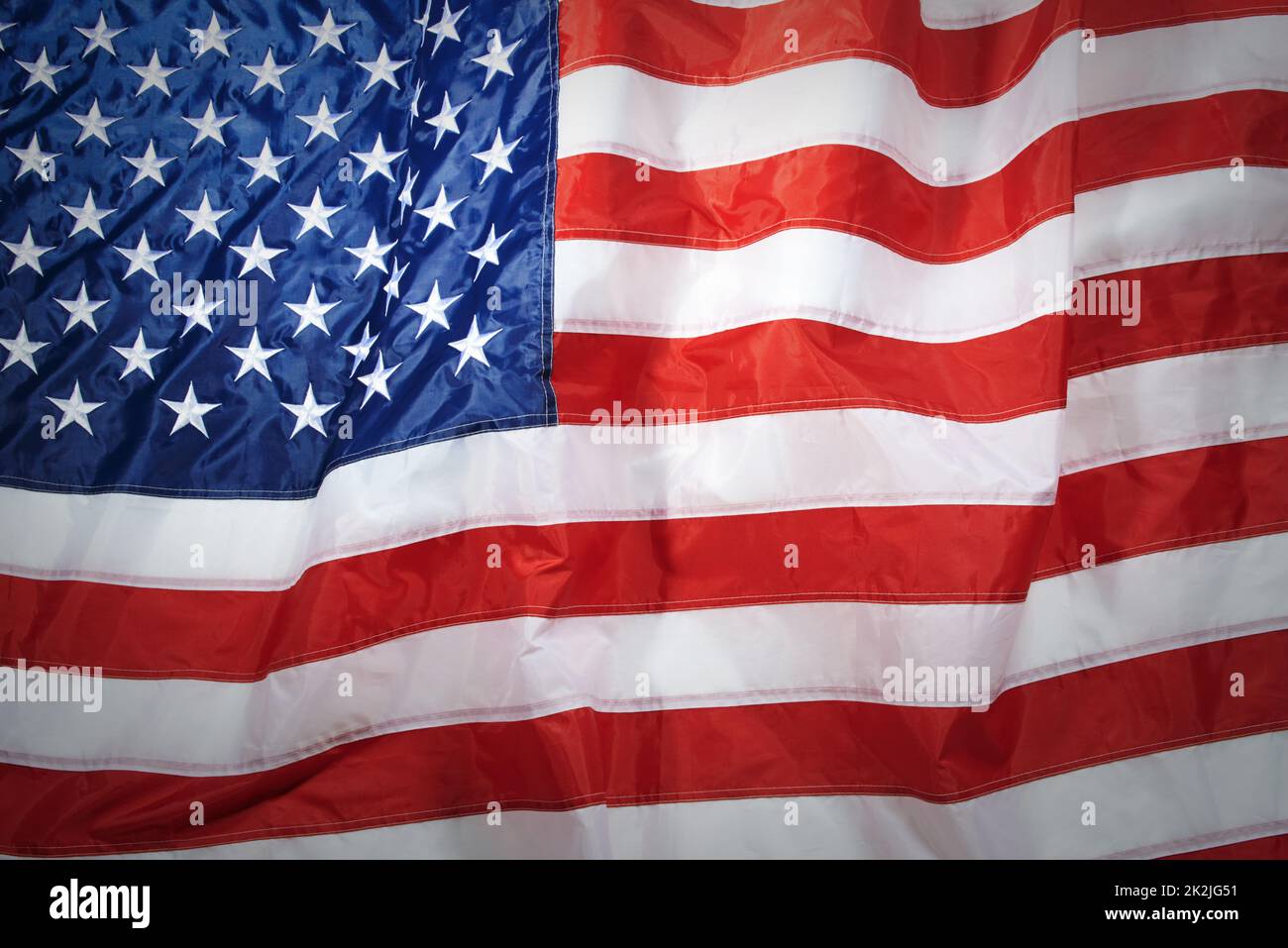 Das Land der Freien und Mutigen. Zugeschnittenes Bild der amerikanischen Flagge. Stockfoto