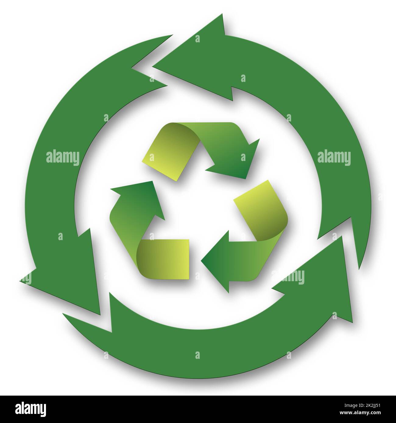 Recycling-Symbol – Wiederverwendung von Papier, isoliert auf weißem Hintergrund Stockfoto