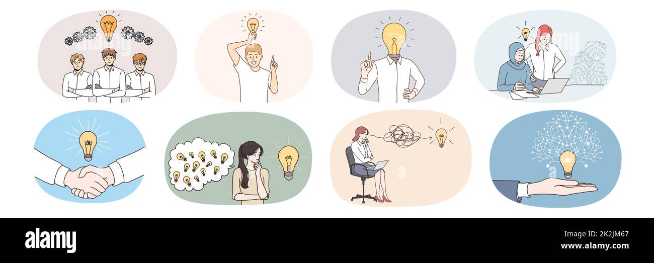 Mitarbeitergruppen mit Glühbirne generieren Geschäftsideen Stockfoto