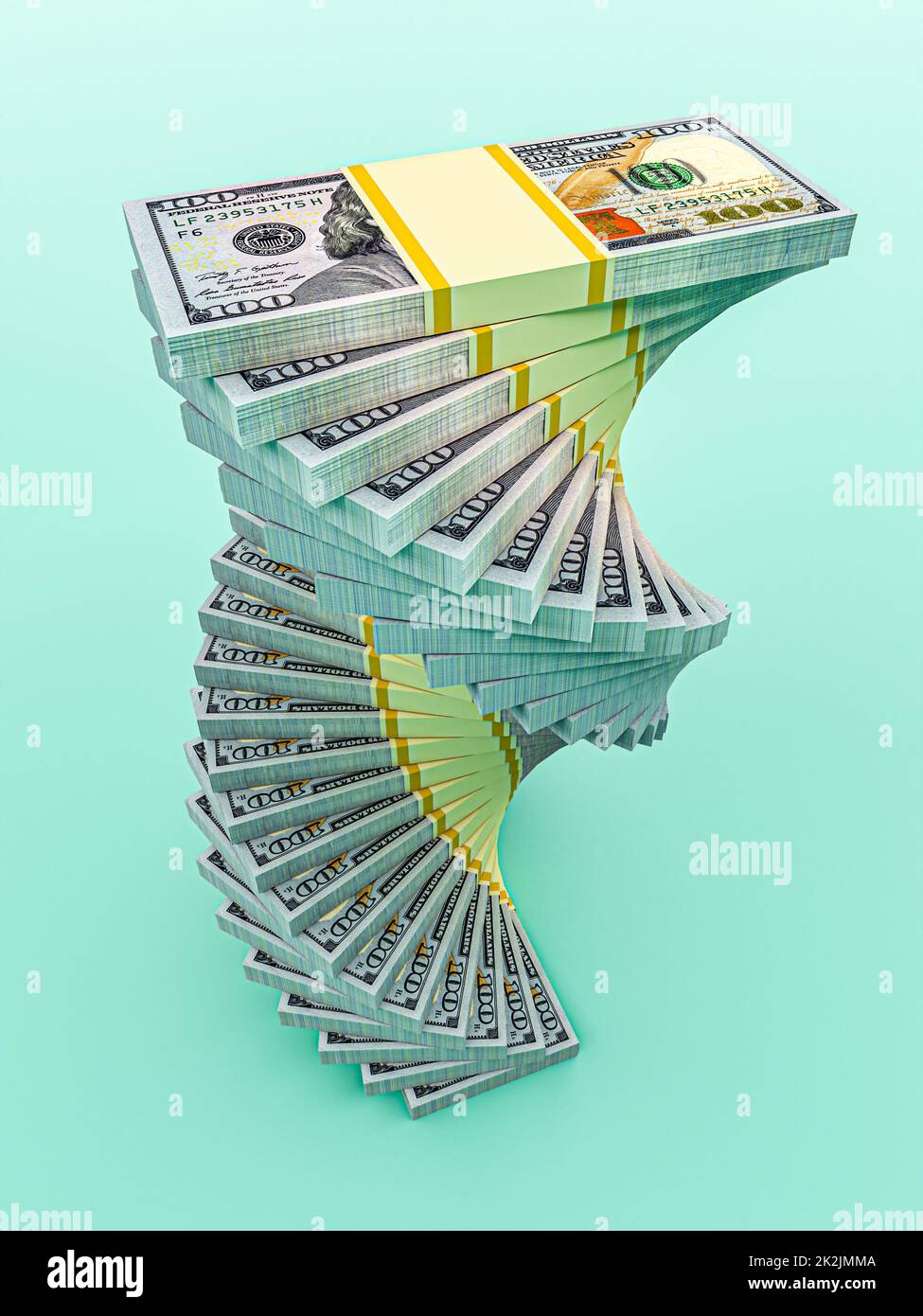 Große Geldstapel aus Dollar. Konzept der US-Dollar-Finanzierung. 3D Rendern Stockfoto