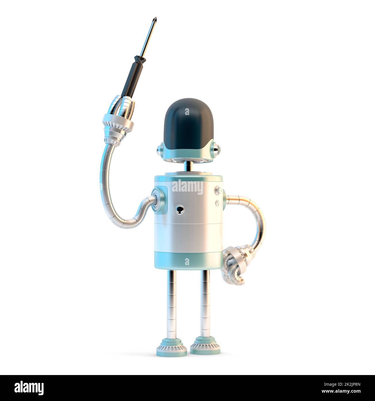 Roboter mit Schraubendreher. 3D-Illustration. Isoliert Stockfoto