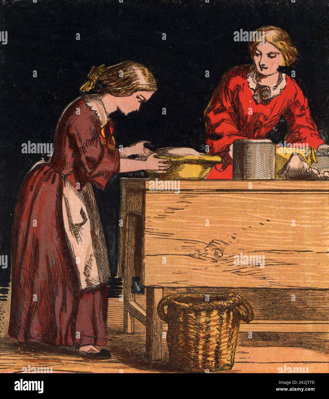 Setzen eine Teig Kruste auf der Oberseite einen Obstkuchen. Farblitho aus einem Kinderbuch veröffentlicht London, 1867. Stockfoto