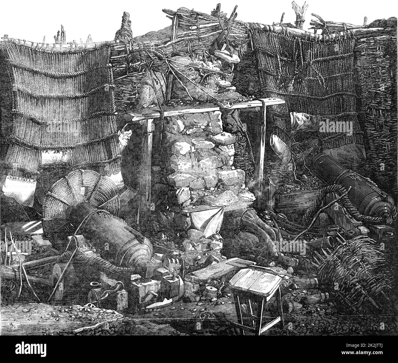 Krim-Krieg (Russisch-Türkisch) 1853-1856. Nach der Schlacht der Freat Redan (Sewastopol) nach ihrem Sturz am 1855. September. Gravur nach einem Foto, 1855. Stockfoto