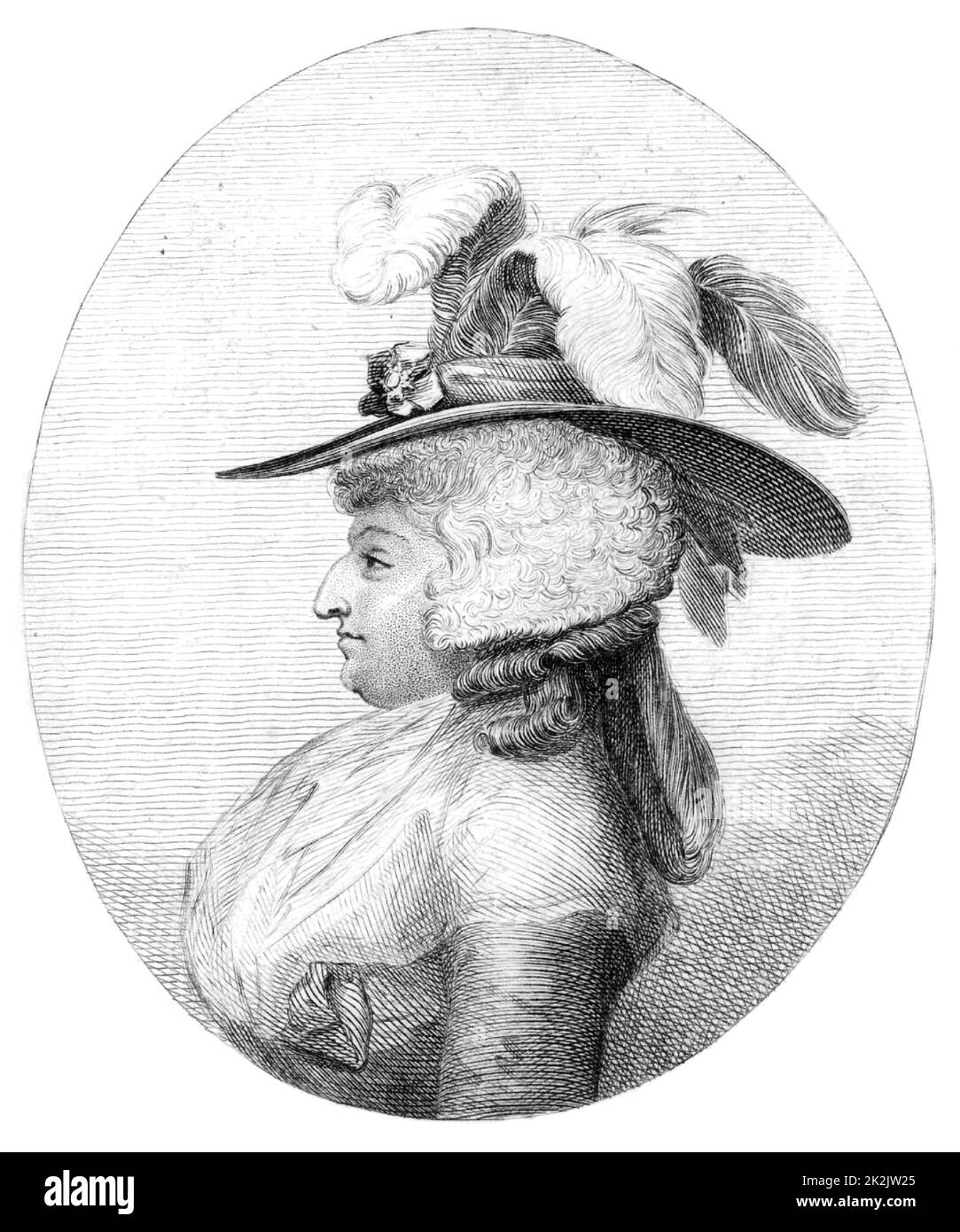 Frau Maria Anne Fitzherbert (geb. Smythe - 1756-1837). Heiratete den Prinzen von Wales, 1785 (später George IV.) und lebte bis 1803 bei ihm. Die Ehe wurde gemäß dem Royal Marriage Act von 1772 für illegal erklärt, da Frau Fitzherbert eine römisch-katholische war und George III. Keine Zustimmung gesucht hatte. Gravur. Stockfoto