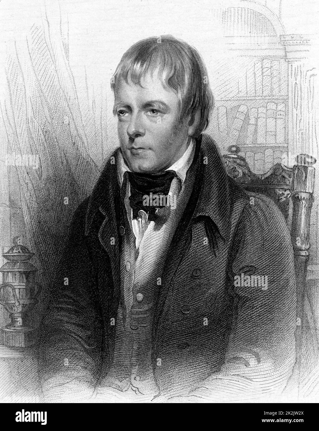 Walter Scott (1771-1832) Schottischer Autor und Dichter. Am besten in Erinnerung für seine historischen Waverley-Romane. Stich aus dem 'A Biographical Dictionary of Eminent Scotsmen' von Thomas Thomson (1870). Stockfoto