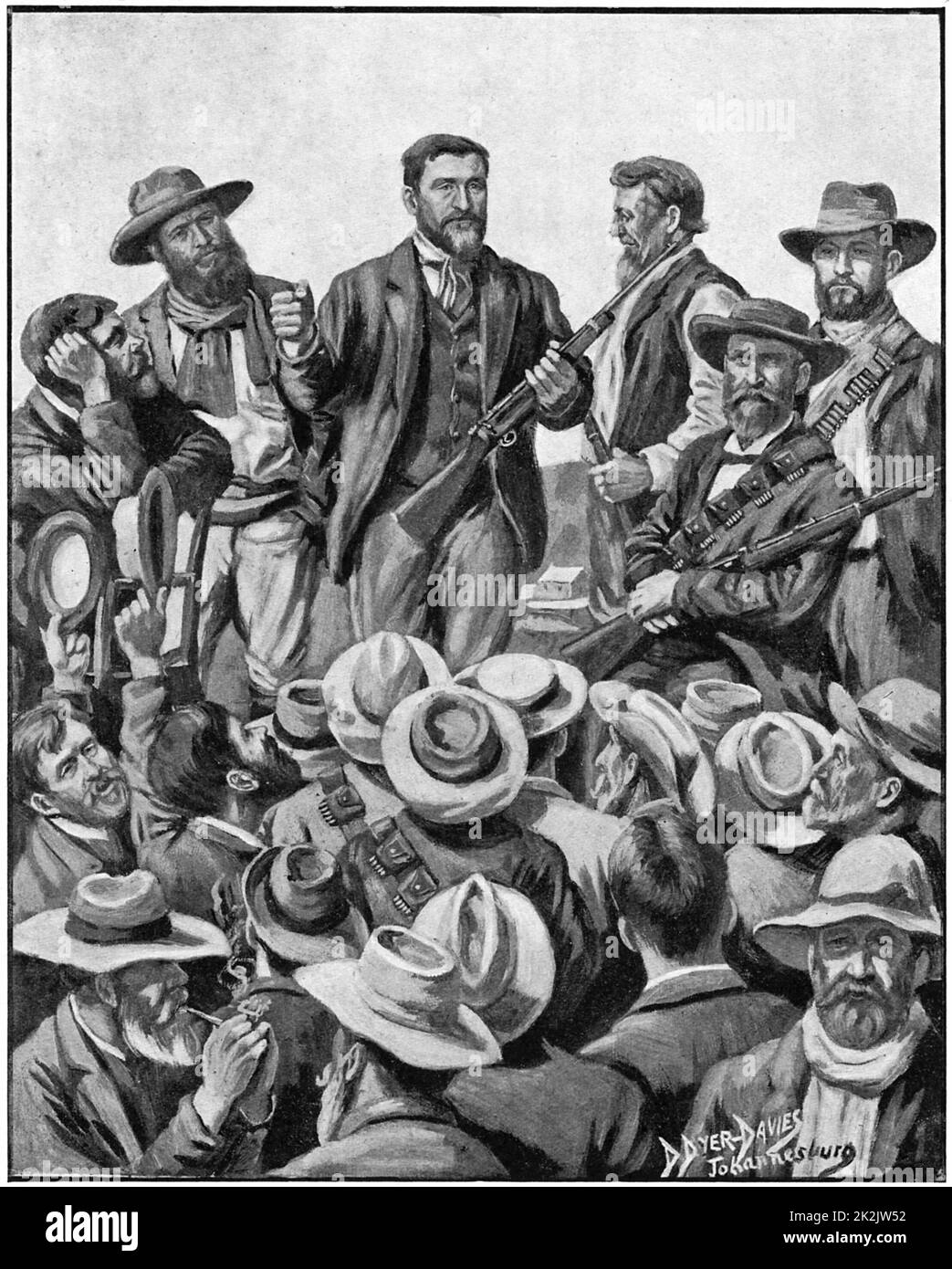 Christian De Wet (1854-1922) Boer Soldat und Politiker Adressierung. De Wet Bürger Adressierung in der Nähe von ventersdorp Station, indem Sie zum Cape Colony zu überqueren und die Rebellen gegen die Engländer zu erheben. Stockfoto