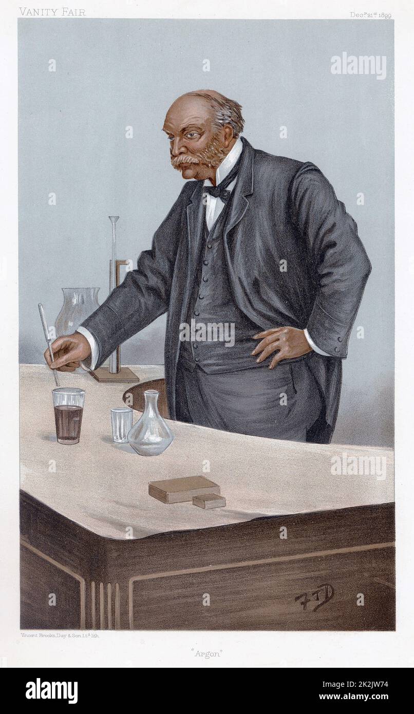 John William Strutt, 3. Baron Rayleigh (1842-1919) britischer Physiker. Nobelpreis für Physik 1904. Entdeckte das Element Argon, eines der edlen (inerten) Gase. Karikatur von 'Vanity Fair', London, Dezember 1899, zeigt ihn Vorträge Stockfoto