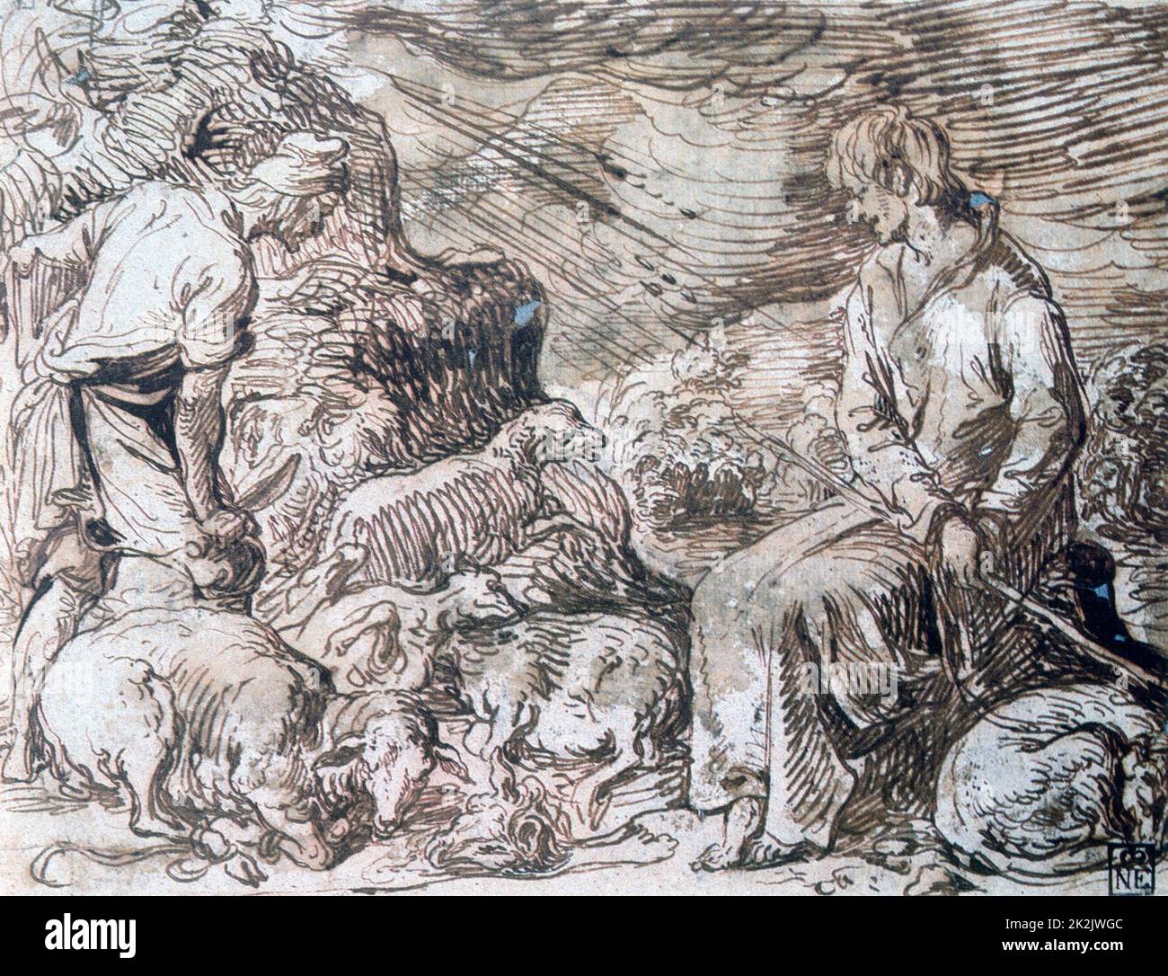 Jacques II de Gheyn Holländische Schule Hippokrates besucht Demokrit 1620s Stift, braune Tinte, grüne Wäsche auf Papier Budapest, Museum der Schönen Künste Stockfoto