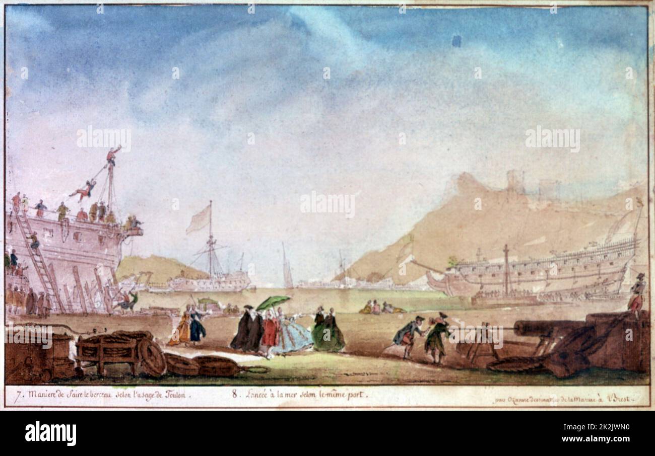 Nicolas-Marie Ozanne Französische Schule die Marina von Brest 18. Jahrhundert Aquarell Privatsammlung Stockfoto