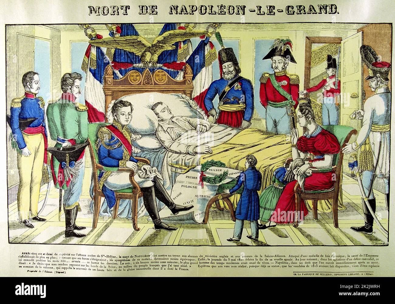 Tod von Napleon dem Großen“, 5. Mai 1821. Beliebter Druck in französischer Farbe Stockfoto