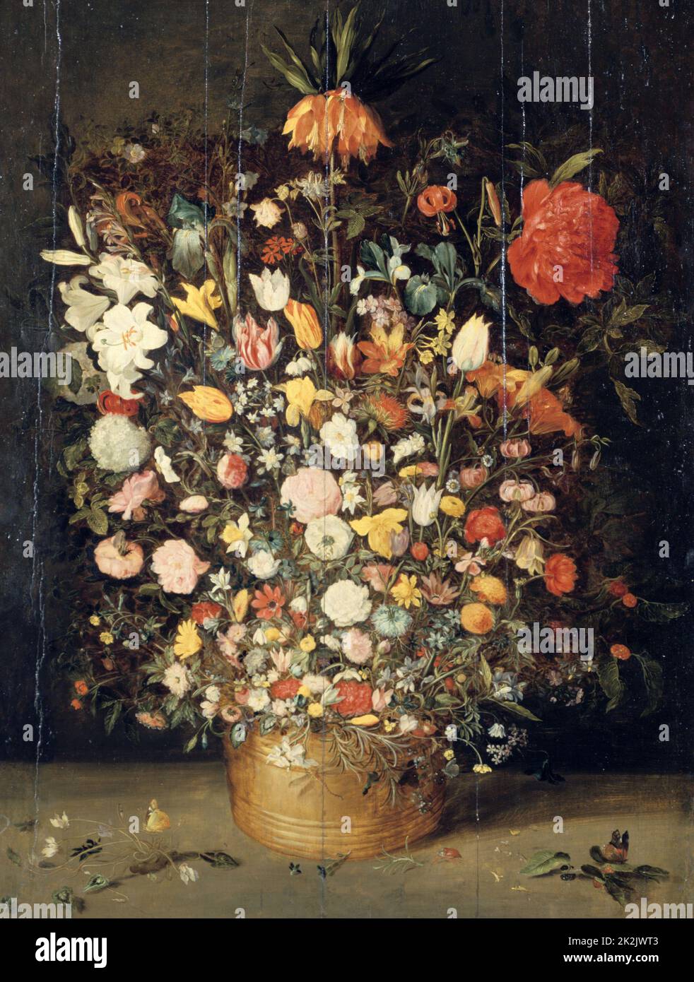 Jan Brueghel die jüngere flämische Schule großer Blumenstrauß in Holzvase 1606-1607 Öl auf Holz (98 x 73 cm) Wien, Kunsthistorisches Museum Stockfoto