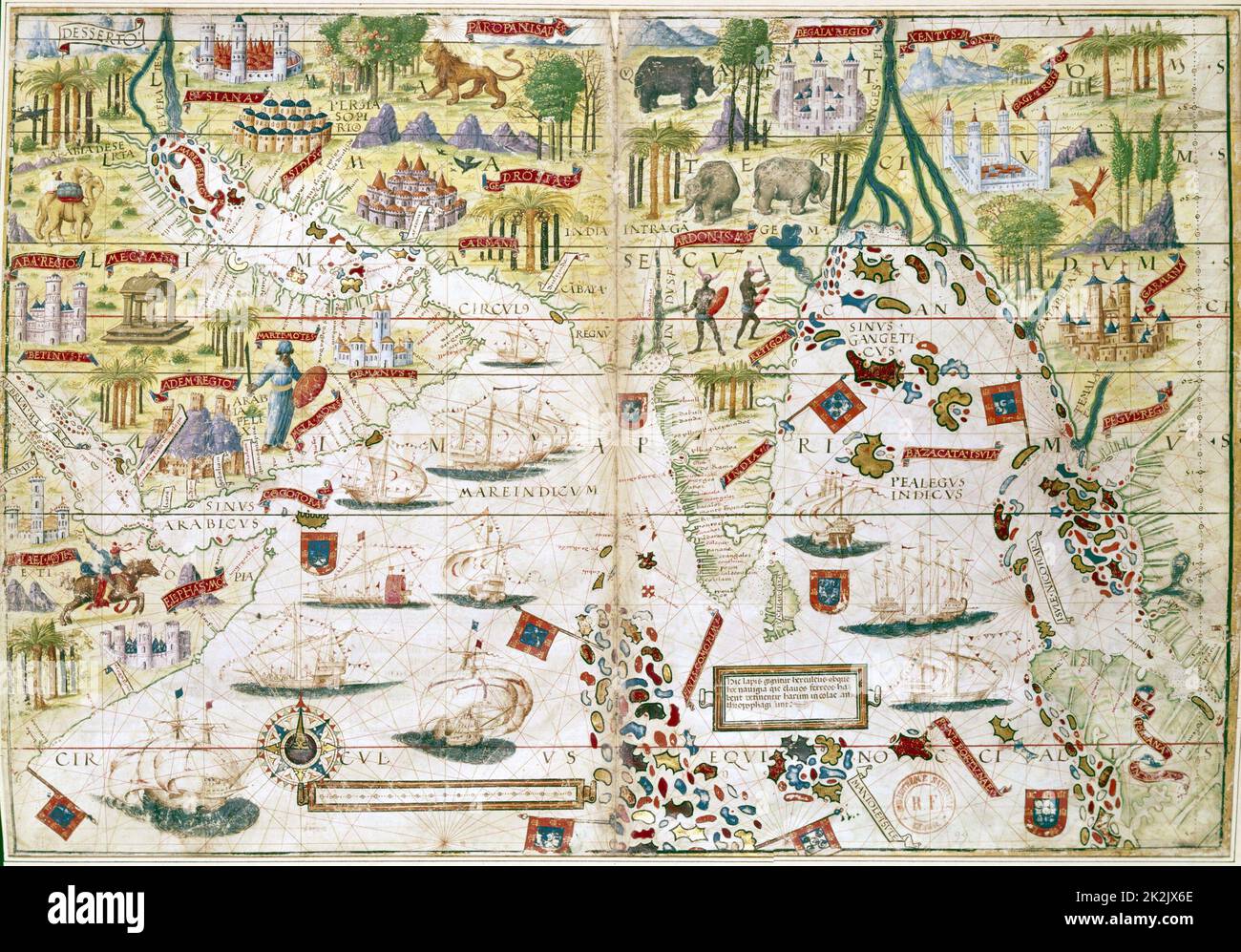 Portugiesische Karte aus dem 16.. Jahrhundert mit dem Indischen Ozean, dem Persischen Golf, Indien und Nordafrika. Miller. B. N., Paris Stockfoto