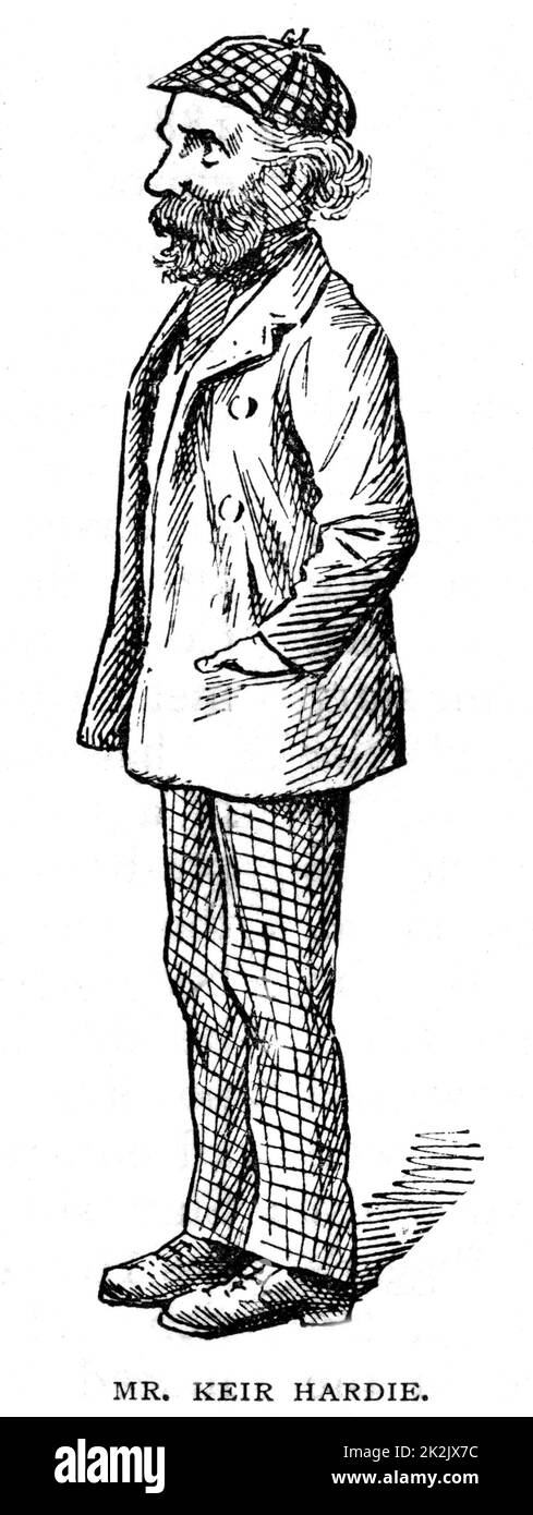 (James) Kier Hardie (1865-1915) in Schottland geborener britischer Labour-Politiker. Ein Gründer der Labour Party. Karikatur aus dem „The Strand Magazine“, London, 1903 Stockfoto
