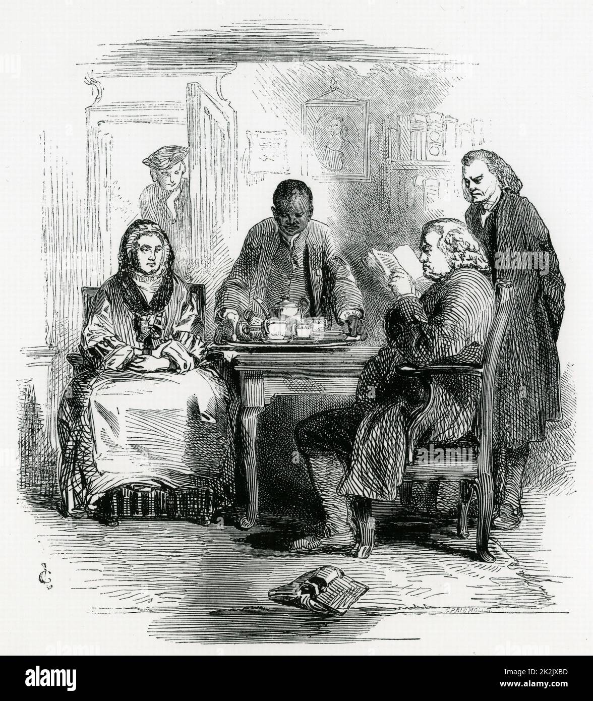 Samuel Johnson (1709-1784) englischer Autor und Lexikograph in seinem Haus in der Nähe der Fleet Street. Stockfoto