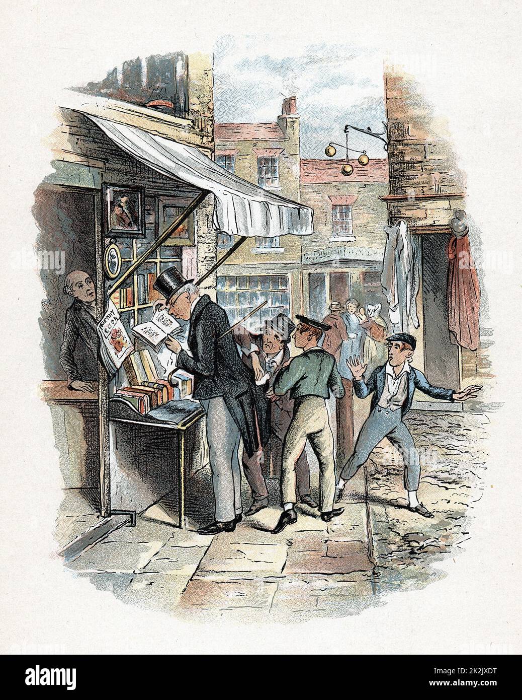 Der kunstvolle Dodger pflückt sich zum Erstaunen von Oliver Twist eine Tasche. Illustration von George Cruikshank (1792-1878) zu Charles Dickens 'Oliver Twist' 1837-1839 Stockfoto