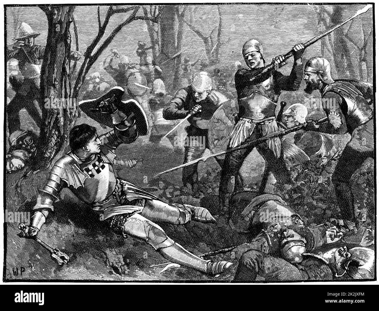 Warwick die Königsmacher: Richard Neville, Earl of Warwick (1428-1471). Englischer Soldat und Staatsmann. In der Schlacht von Barnet, 14. April 1471 während der Kriege der Rosen getötet. Gravur c 1880 Stockfoto