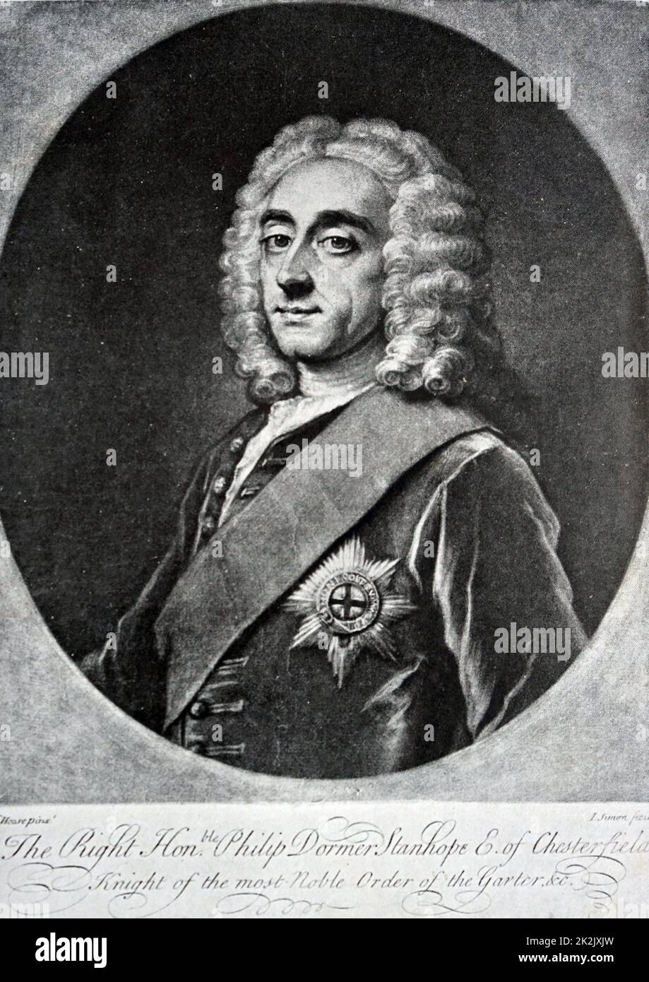 Porträt von Philip Stanhope, 4th Earl of Chesterfield (1694-1773) ein britischer Staatsmann, und der Mann aus Buchstaben, und Witz. Vom 18. Jahrhundert Stockfoto