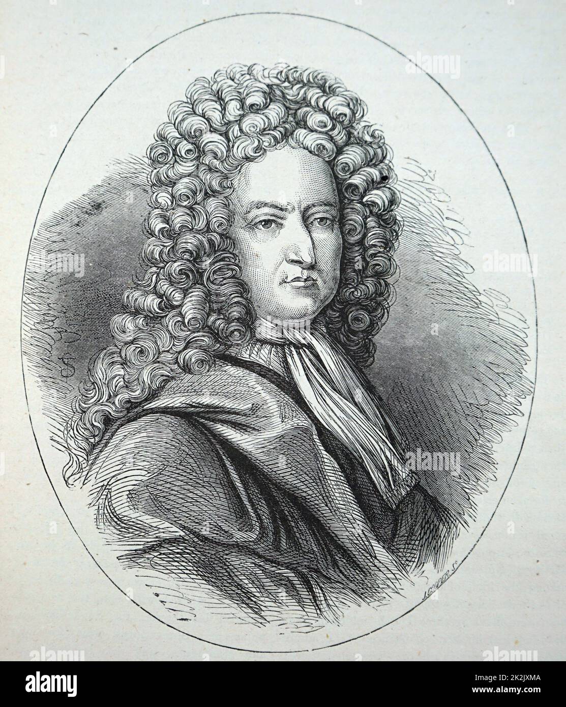 Gravierte Portrait von Daniel Defoe (1660-1731) eine englische Händler, Schriftstellerin, Journalistin, Pamphletisten und Spion. Vom 18. Jahrhundert Stockfoto