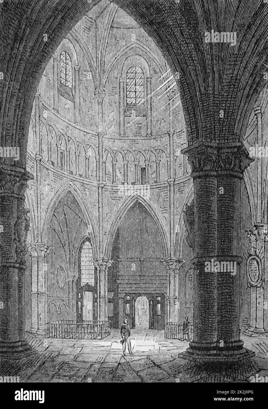 Gravur, die das Innere der Temple Church, die Templer des Ritters wie Ihre englischen Hauptsitz errichtet. Vom 12. Jahrhundert Stockfoto