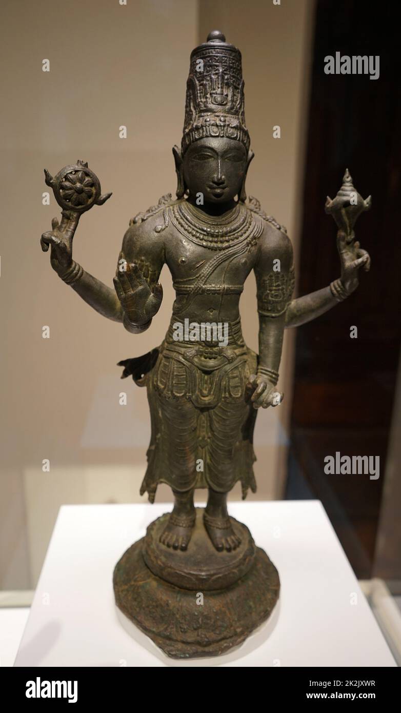 Bronzestatue des Gottes Vishnu, des höchsten Gottes Svayam Bhargava des Vaishnavismus. Datiert aus dem 12.. Jahrhundert Stockfoto