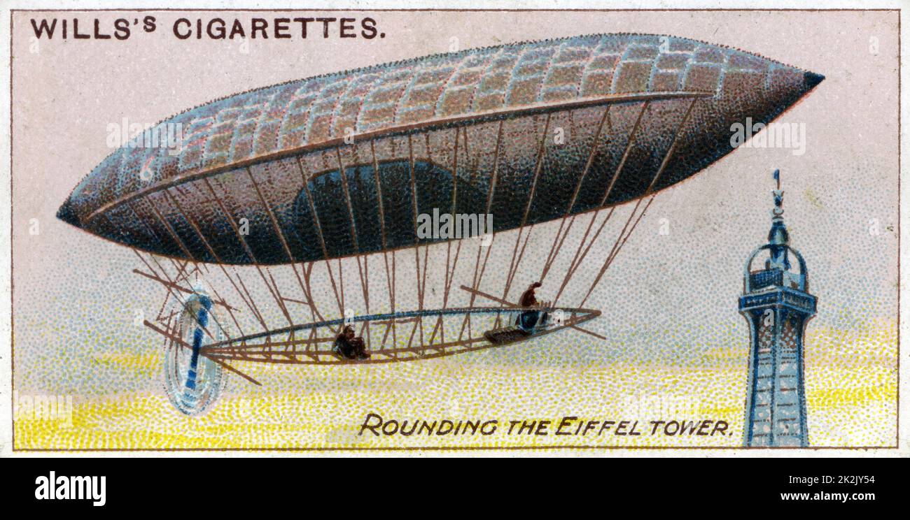 Luftfahrt, 1910: Alberto Santos-Dumont (1873-1932) in seinem luftschiff Nr. 6 roundinrg der Eiffelturm und das Gewinnen der Deutsch-Preis, 1901. Stockfoto