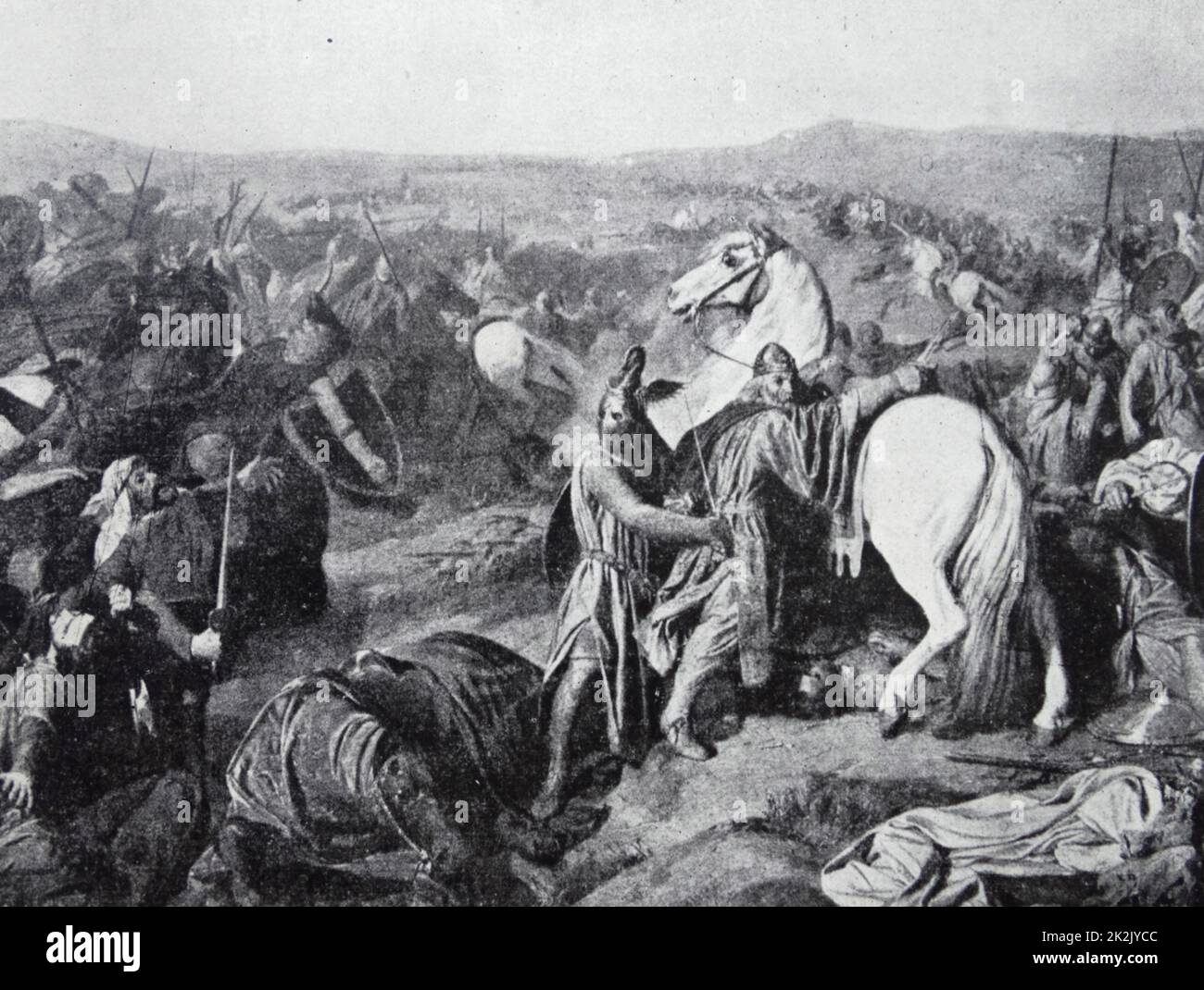 Malerei, Darstellung der Schlacht von Sagrajas (1086) führte eine Schlacht zwischen der Almoraviden Armee durch den Almoraviden König Yusuf ibn Tashfin und einer christlichen Armee unter der Leitung von den kastilischen König Alfonso VI. Vom 11. Jahrhundert Stockfoto