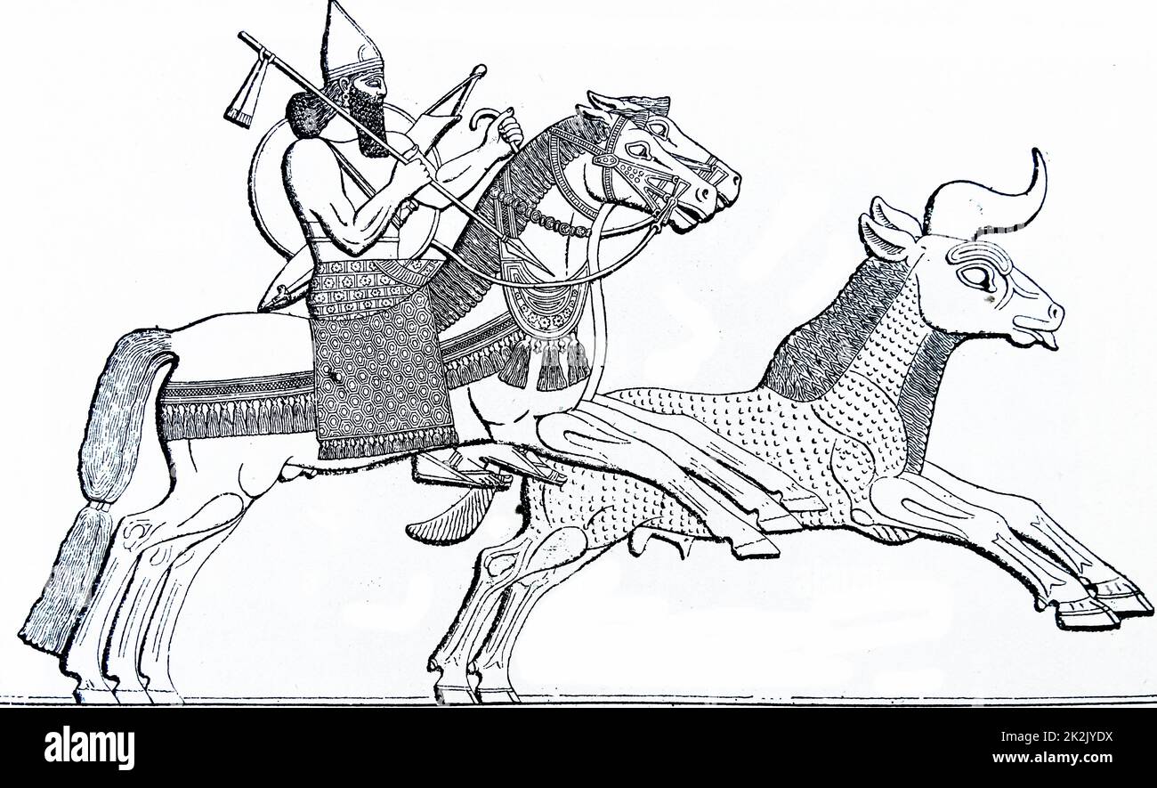 Holzschnitt zeigt einen königlichen Sport während der Tage von Ninive Power Stockfoto