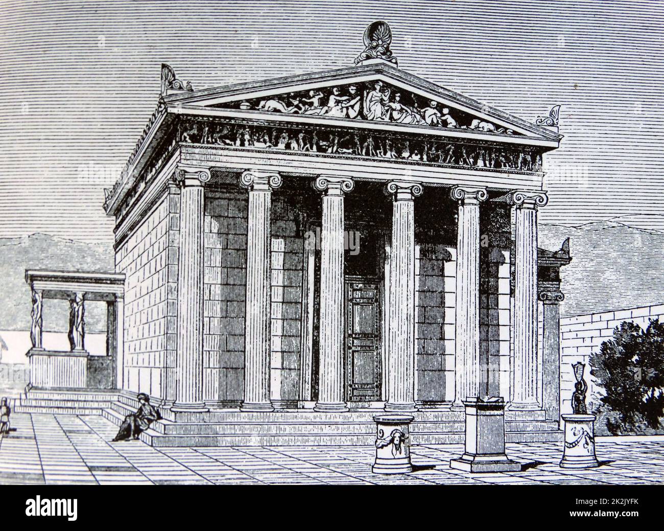 Abbildung zeigt das Erechtheion oder Erechtheion, einem alten griechischen Tempel auf der Nordseite der Akropolis von Athen in Griechenland die Athena und Poseidon gewidmet war Stockfoto