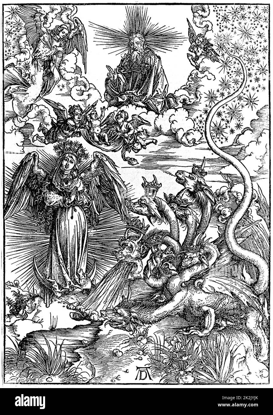 Himmel und Hölle von Dürer. Albrecht Dürer 1471 – 1528 deutscher Maler, Grafiker und Theoretiker aus Nürnberg. Stockfoto