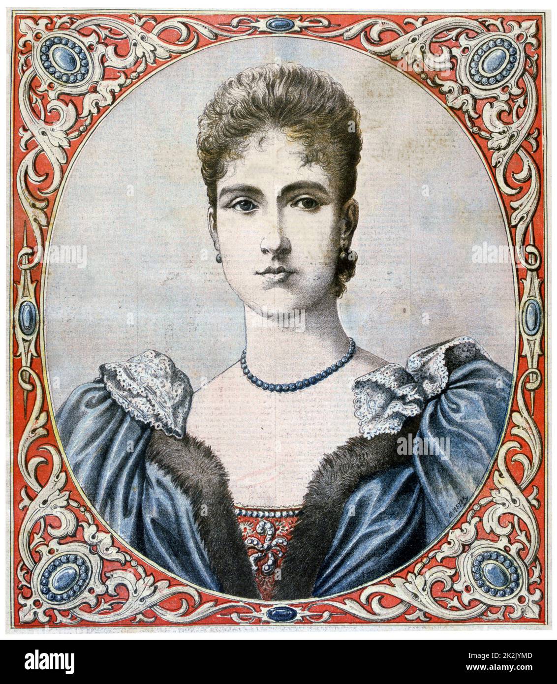 Prinzessin Alexandra (Alix) von Hessen, Verlobte des russischen Zaren Nikolaus II., als er am 1894. November auf seinen Thron kam. Sie nahm den Namen Alexandra Feodorovna in der Ehe an. Vom 'Le Petit Journal', Paris, 1894. November 1894. Stockfoto