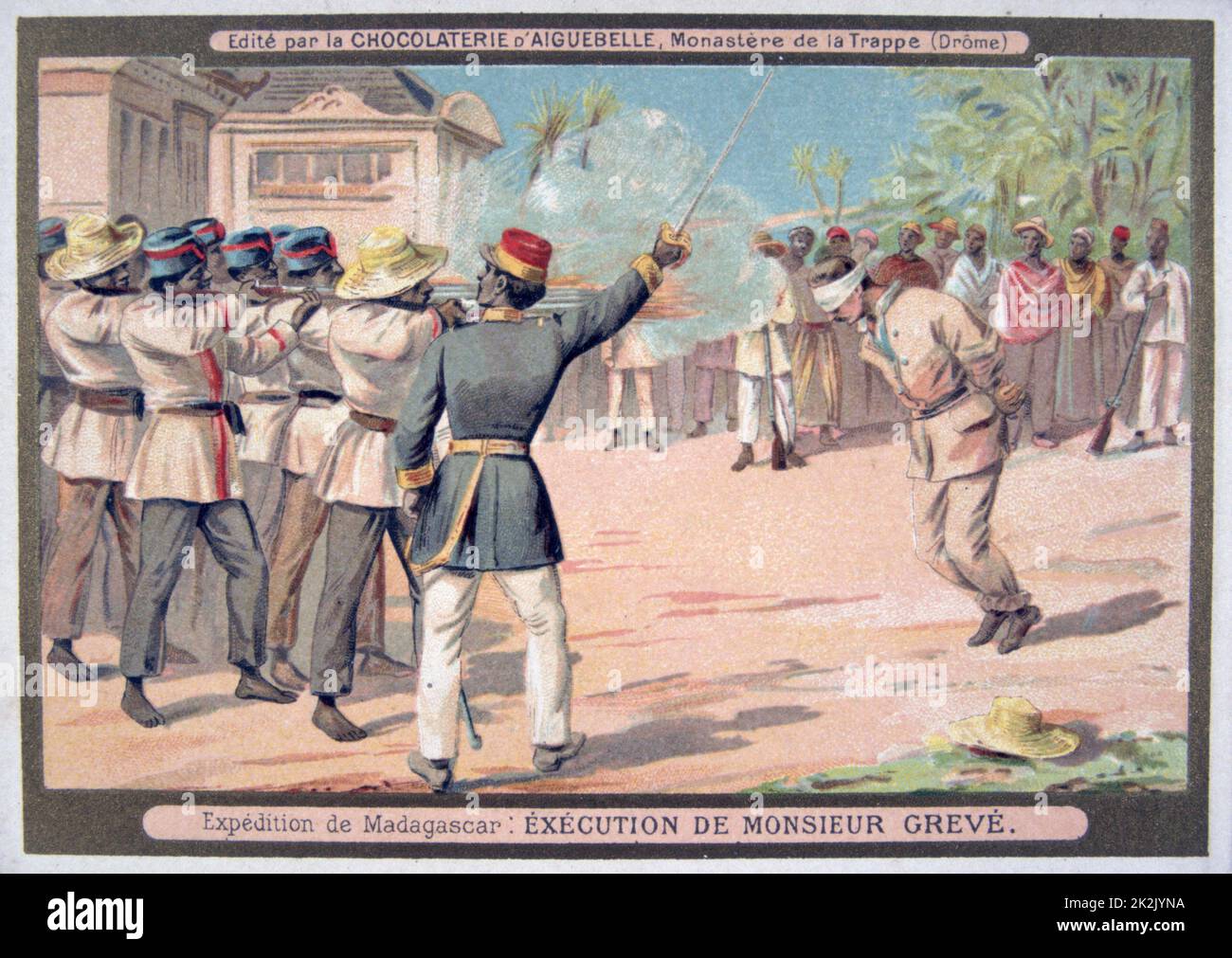 Erster Franco-Hova-Krieg 1883-1886: Hinrichtung von Monsieur Greve. Der Krieg endete mit dem Vertrag von Tamatave, Januar 1886. Stockfoto