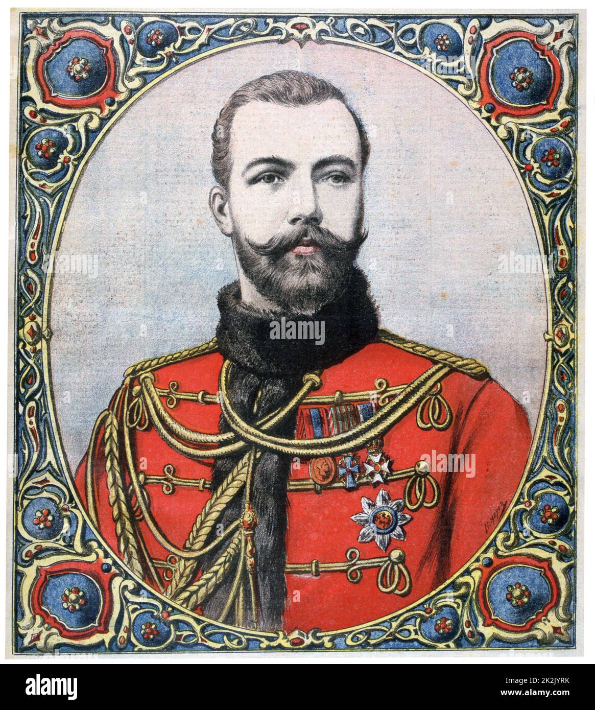 Zar Nikolaus II. von Russland (1868-1918) zum Zeitpunkt seines Beitritts auf den Thron nach dem Tod seines Vaters Alexander III, l November 1894. Von "Le Petit Journal", Paris, 11. November 1894. Stockfoto