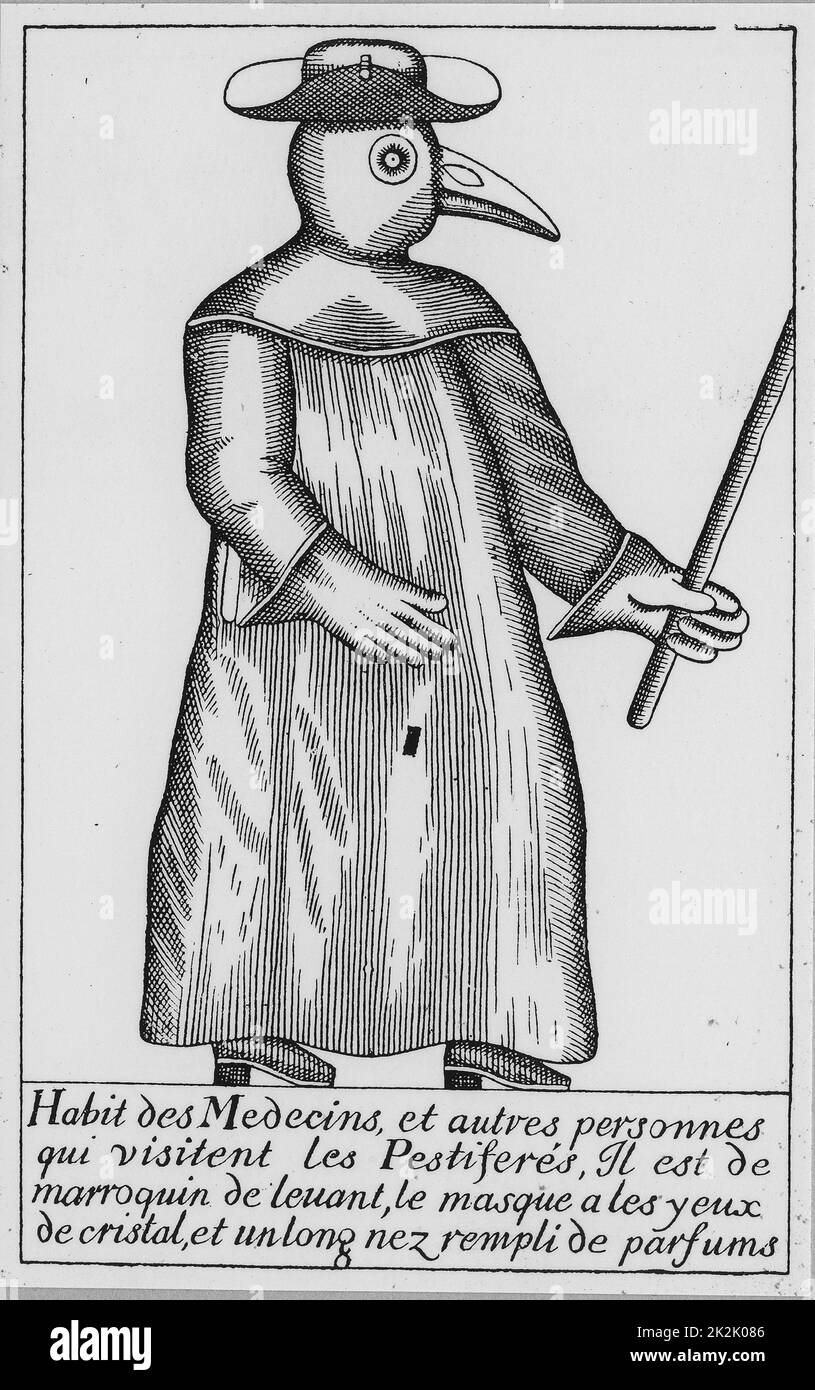 Arzt in Schutzkleidung während eines Pestausbruchs. Von Jean -Jacques Manget 'Traité de la peste' 1721 Stockfoto