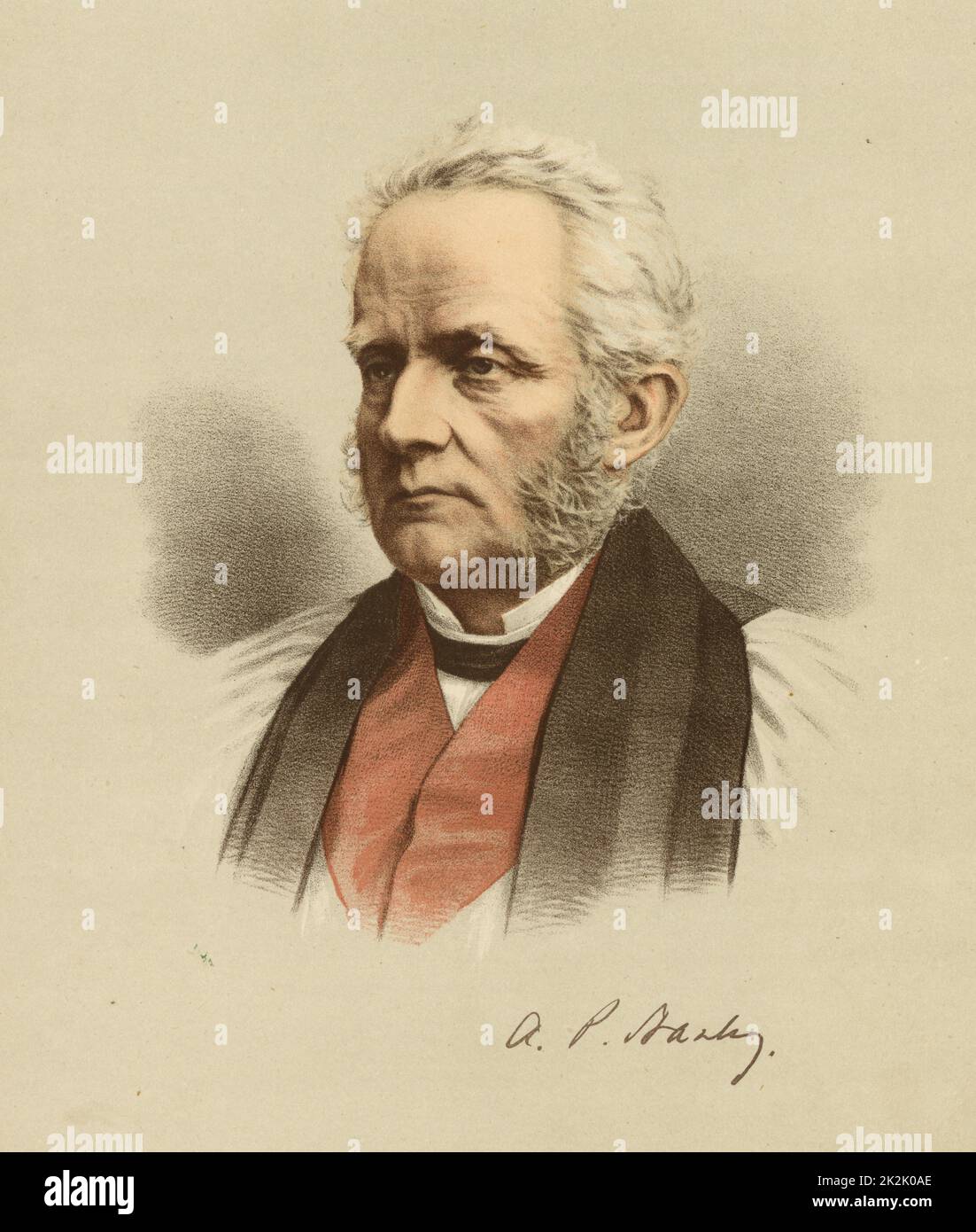 Arthur Penrhyn Stanley (1815-1881) englischer Kirchenmann. Bekannt als Dean Stanley, nachdem er 1863 Dekan von Westminster wurde. Gelehrter und liberaler Theologe, Regius Professor für ekzesiastische Geschichte an der Universität Oxford 1856-1863. Getönte Lithographie c1880.' Stockfoto