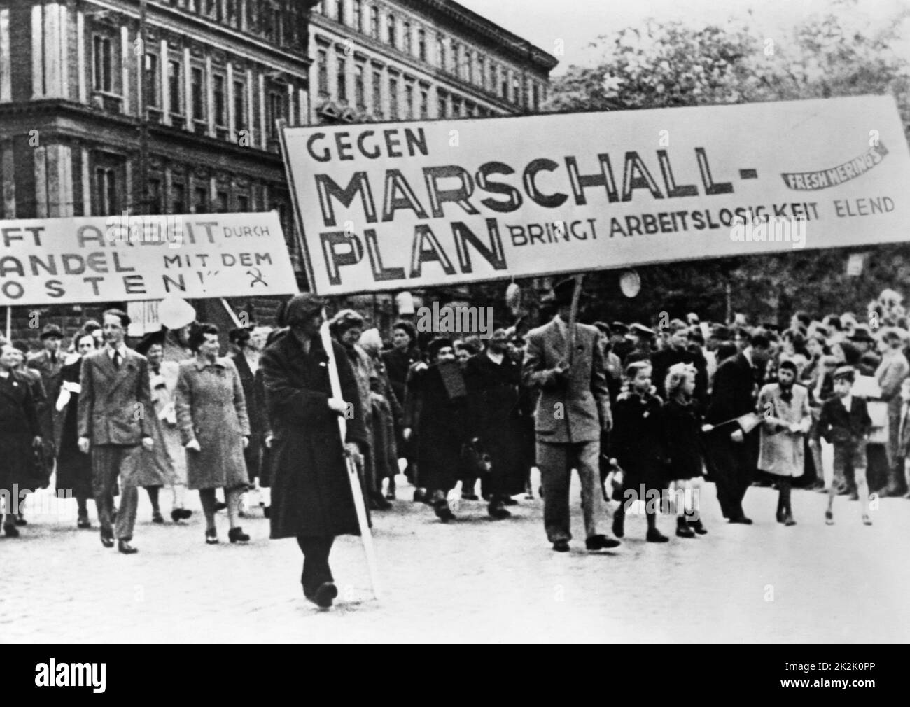 Marshall-Plan-Demonstration in Deutschland 1948 Stockfoto