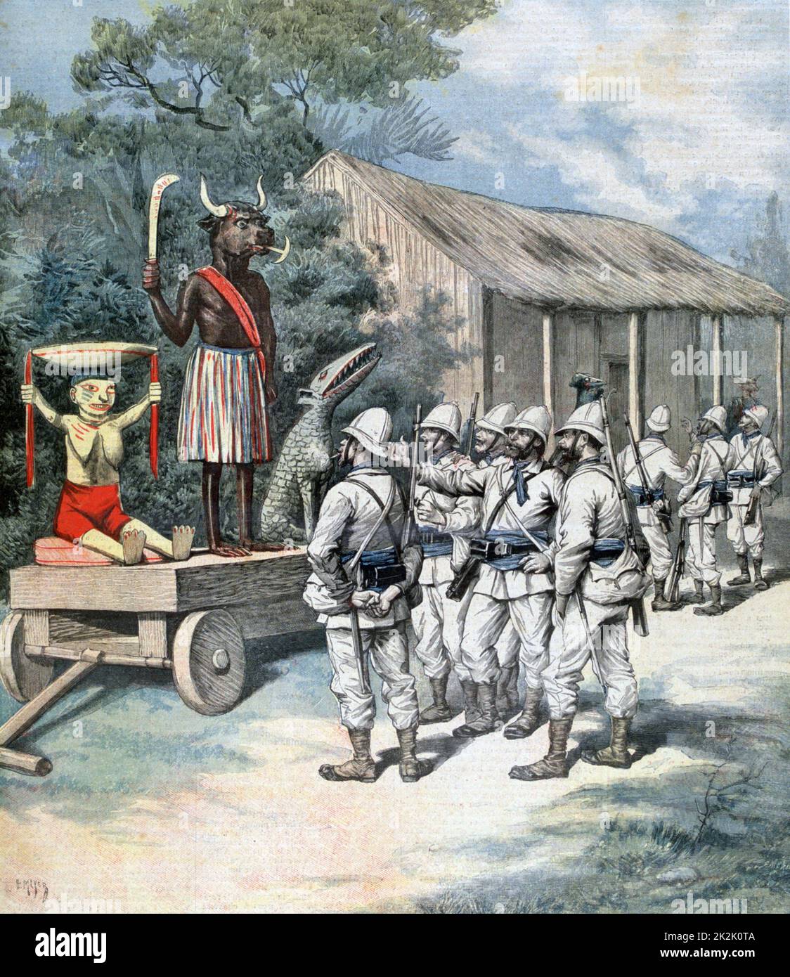 Zweiter Franco-Dahomean-Krieg 1892-1894: Idol des Dahomeanischen kriegsgottes, der von den Franzosen nach der Einnahme von Kanu gefangen genommen wurde. Aus Dem 'Le Petit Journal', Paris, 26. November 1892. Stockfoto