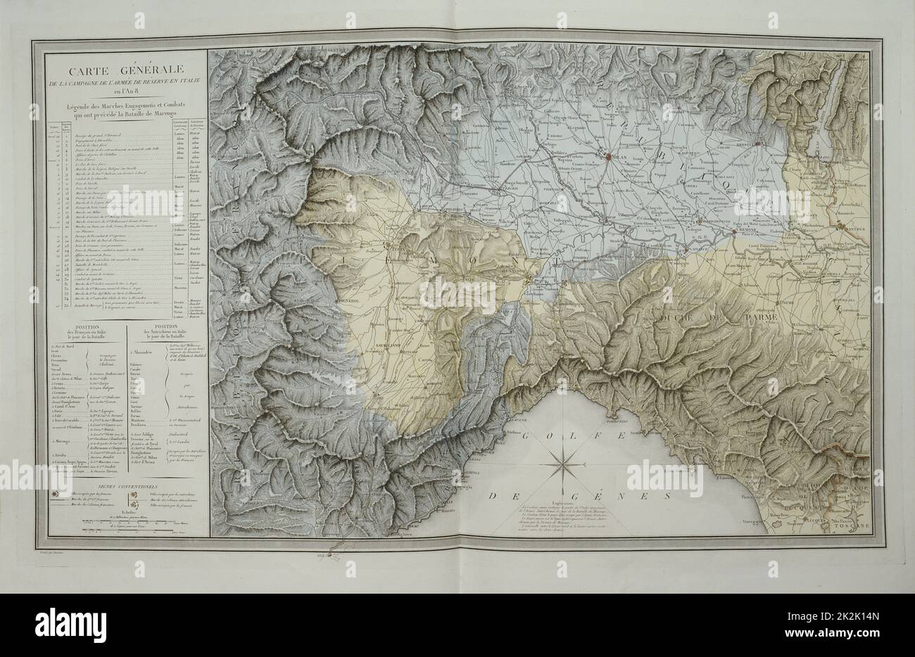 Bericht über die Schlacht von Marengo Karte von Italien für die Kampagne 1800 1804 Vellum Papier in-plano Teil eines Buches, das der Kaiser dem Marschall Alexandre Berthier angeboten hat Stockfoto