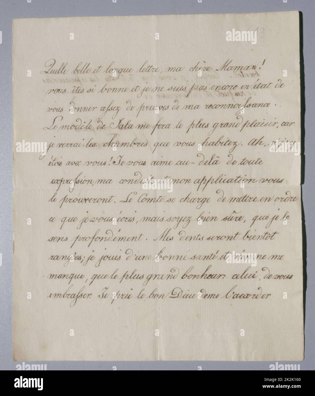 König von Rom Autograph Brief an Kaiserin Marie-Louis, in dem er seiner Mutter erzählt, dass er bei guter Gesundheit ist und sie küssen möchte. c.1817-1818 2 Seiten: Zurück Stockfoto