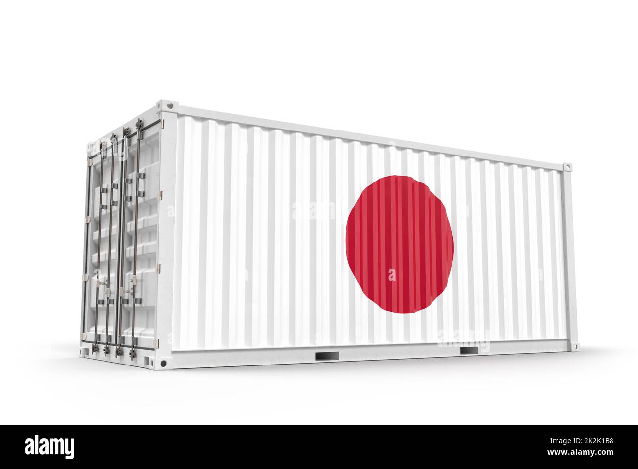 Realistischer Frachtcontainer mit Flag of Japan strukturiert. Isoliert. 3D-Rendering Stockfoto