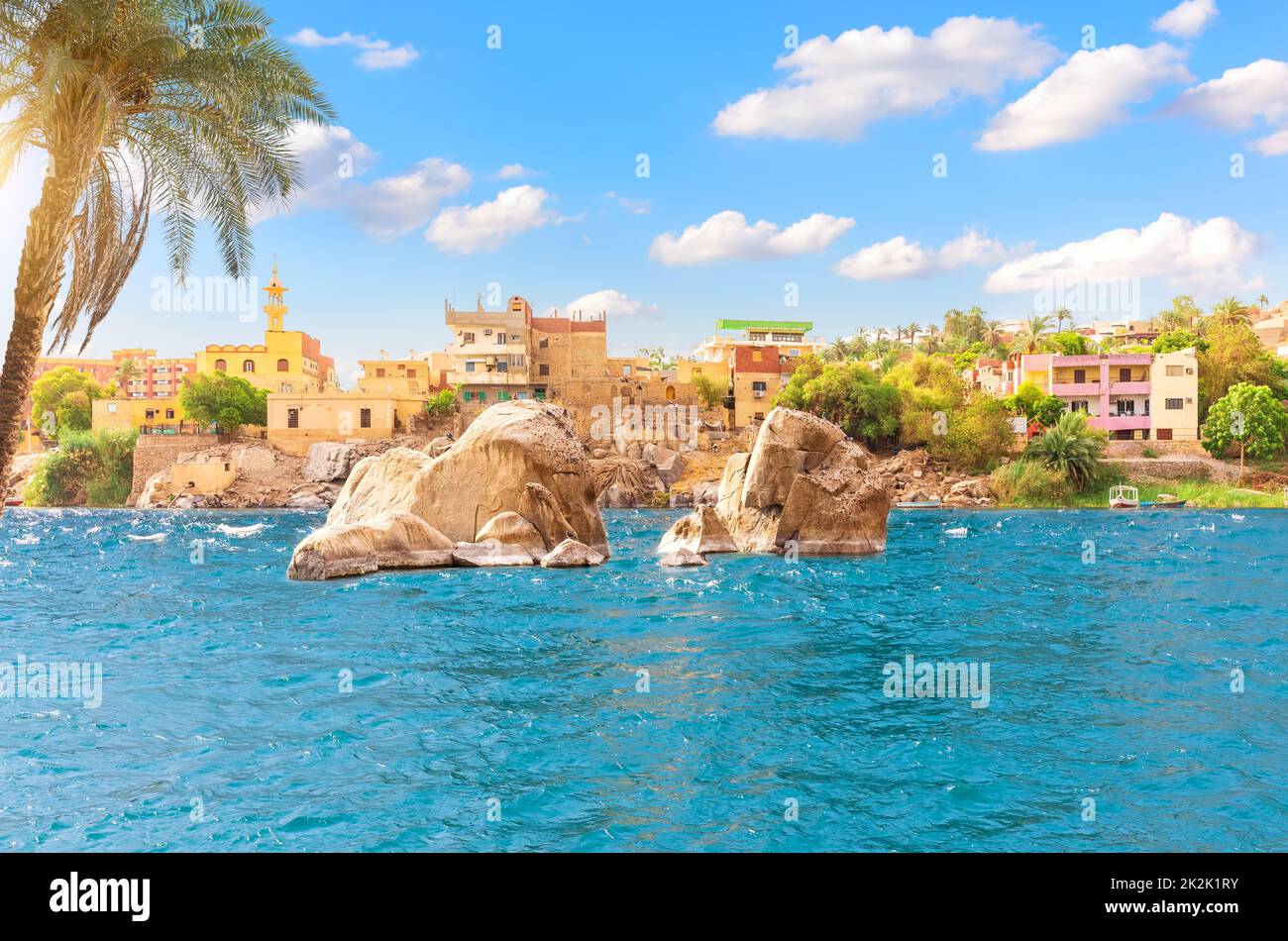 Afrikanisches Dorf in der Nähe von Assuan am Nil, Ägypten Stockfoto