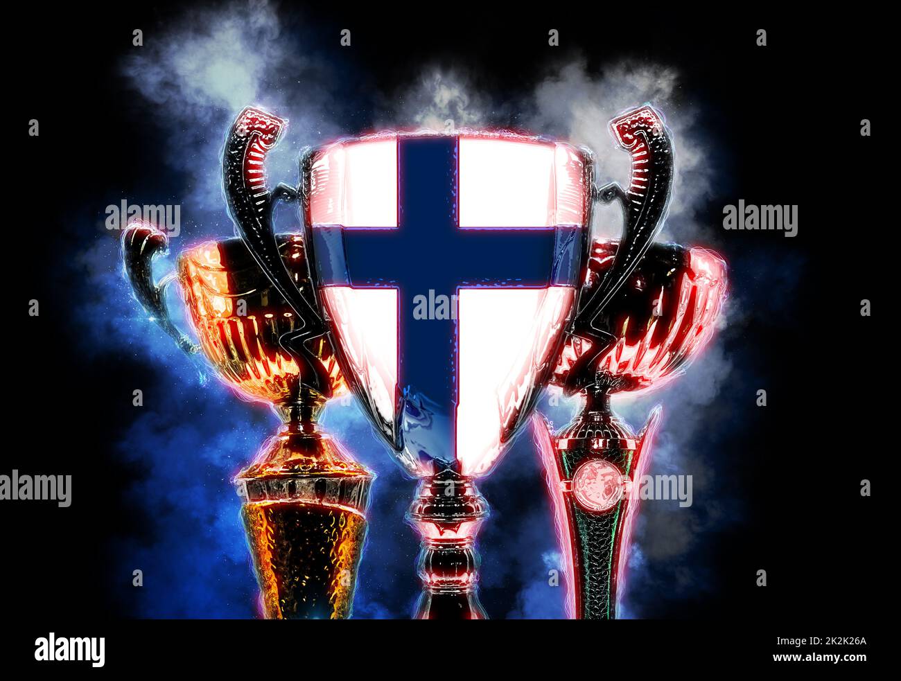 Trophäenbecher mit finnischer Flagge. Digitale Illustration Stockfoto