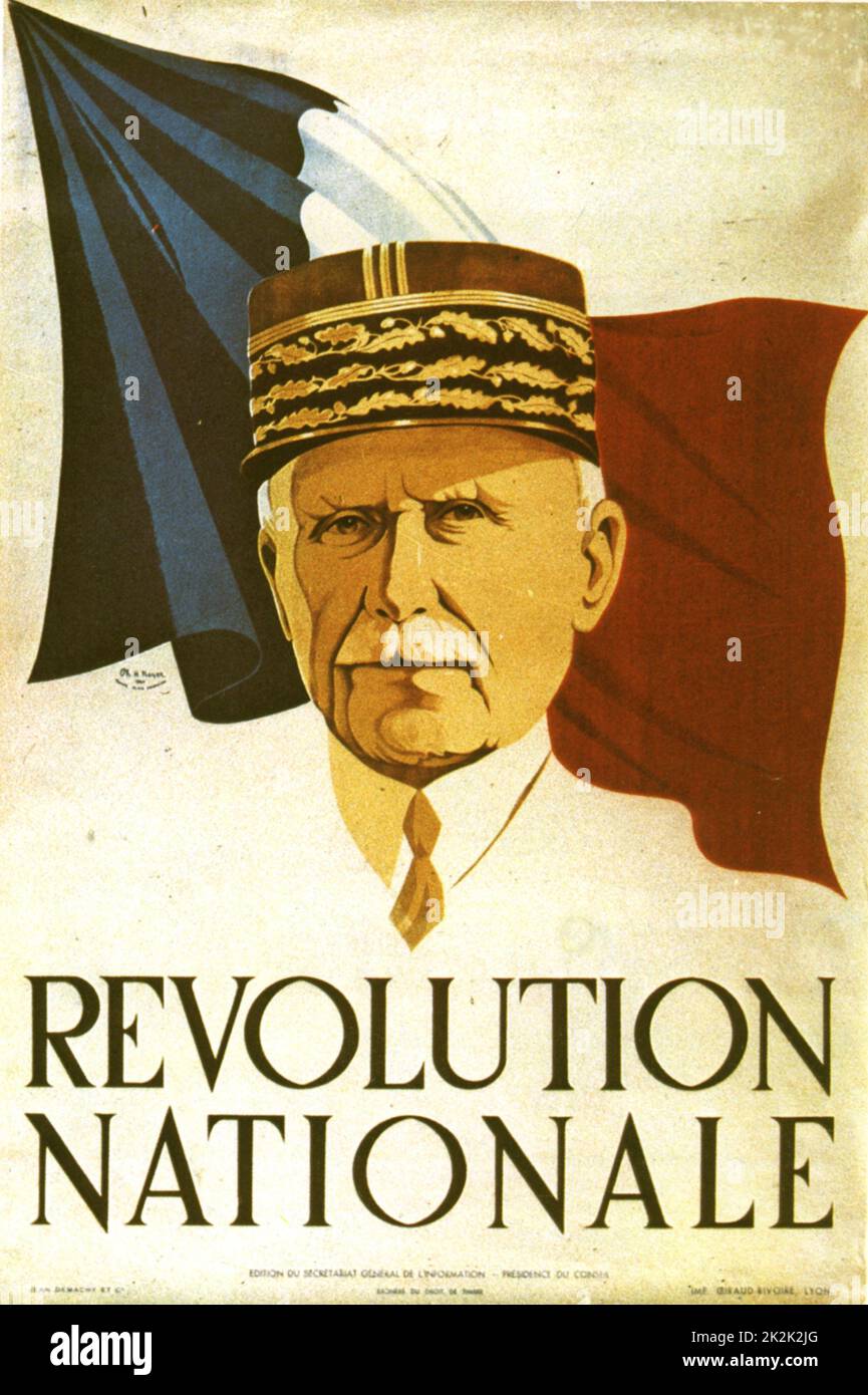 Propagandaplakat für die Regierung Vichy und Pétain entworfen von Philippe Noyer 120 x 80 cm 1940 Frankreich - 2. Weltkrieg Privatsammlung Stockfoto