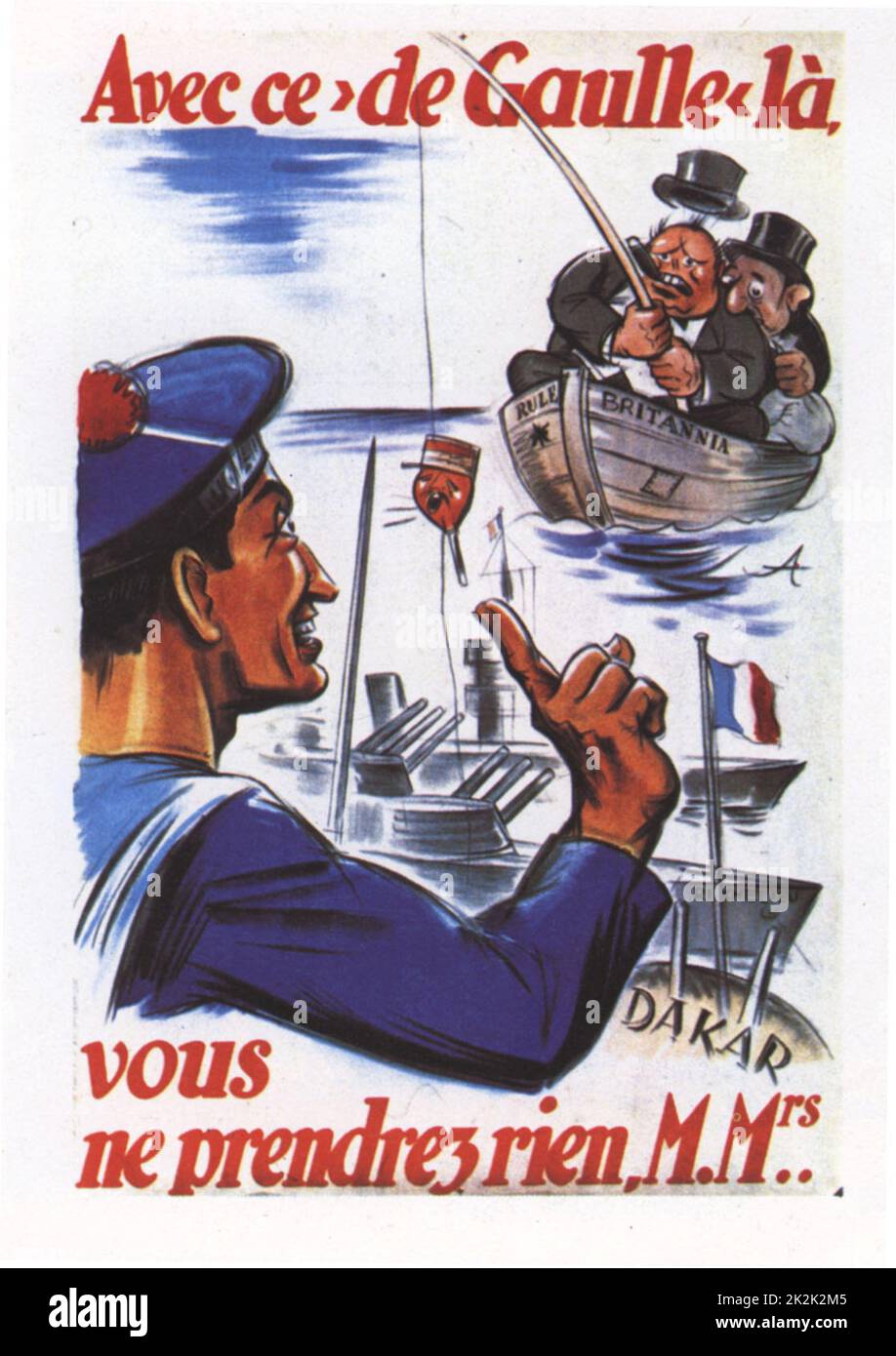 Deutsches Propagandaplakat nach der gescheiterten französisch-britischen Landung in Dakar 121 x 79,5 cm 1940 Frankreich - 2. Weltkrieg Privatsammlung Stockfoto